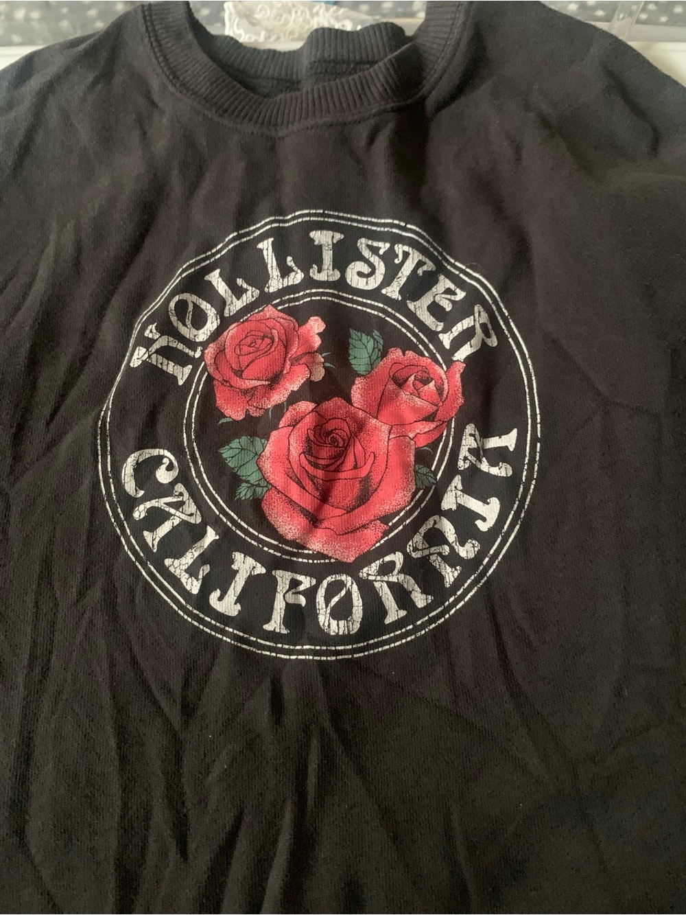 Hollister Black Graphic Rose Logo crew neck